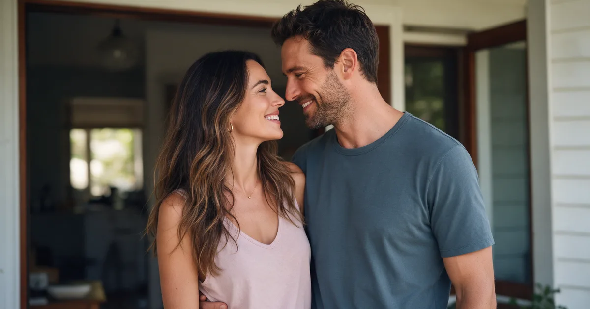 attractive couple looking in love