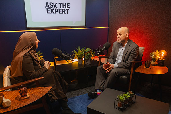 Ask the Expert Endocrinology | two people on chairs with microphones and with ask the expert banner behind