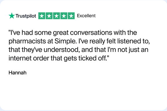 Hannah Trustpilot review of Simple Online Pharmacy